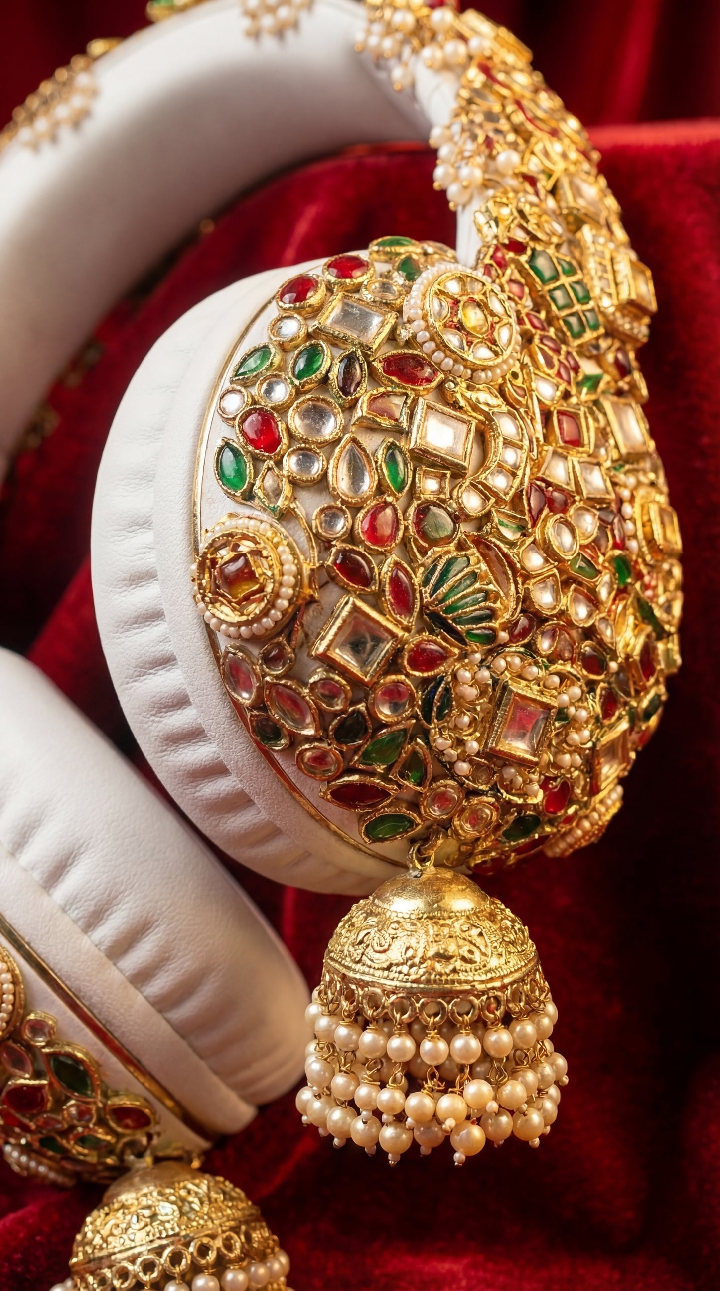Jhumka Headphones - White and golden Beauty