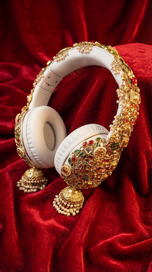 Jhumka Headphones - White and golden Beauty