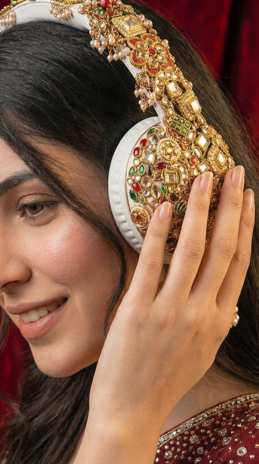 Jhumka Headphones - White and golden Beauty
