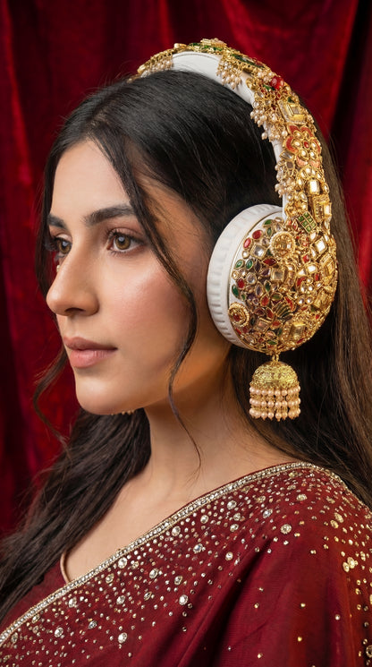 Jhumka Headphones - White and golden Beauty